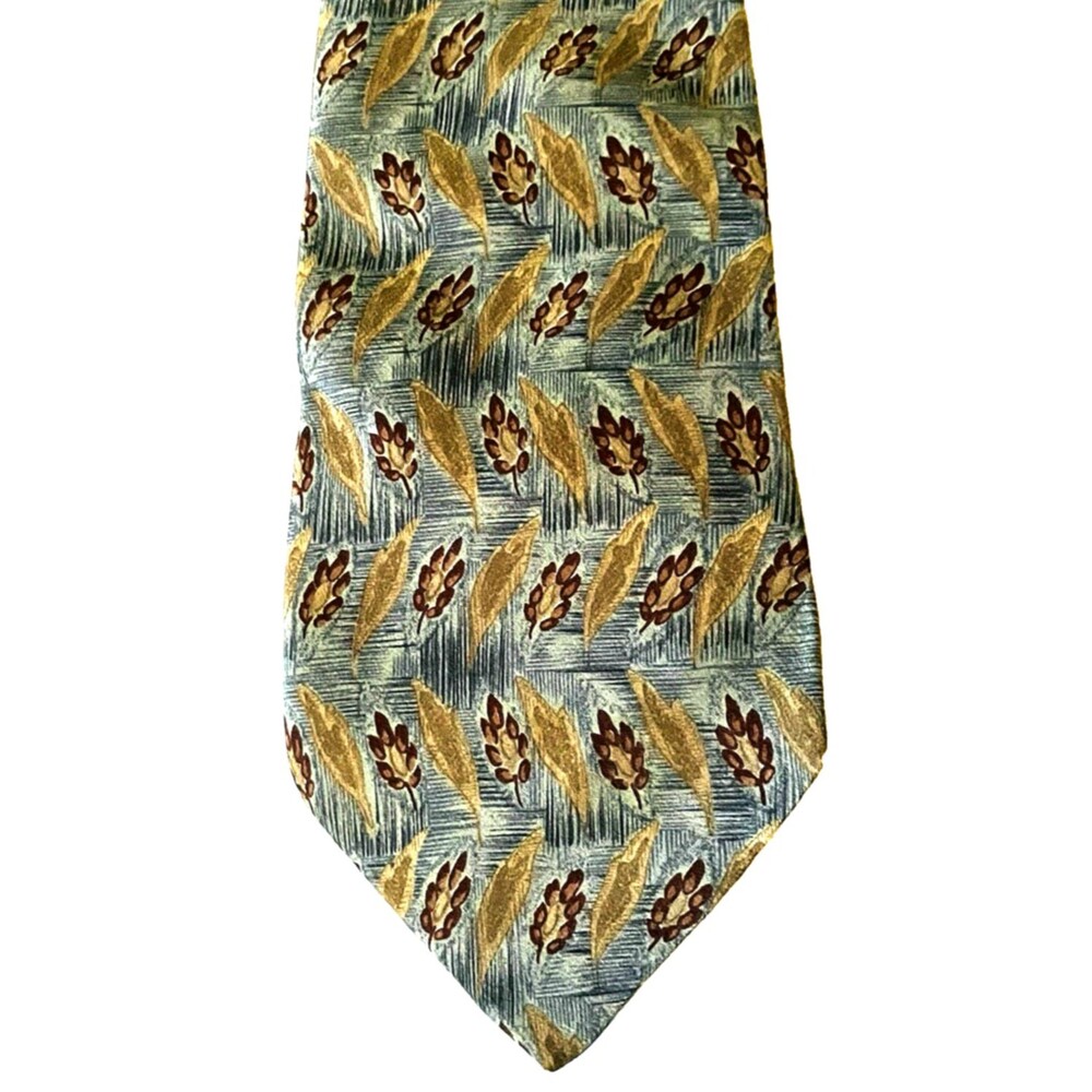 Peter Thomas by Superba Tie Leaf Wheat Grain Italian Silk Gorpcore Farm Nature